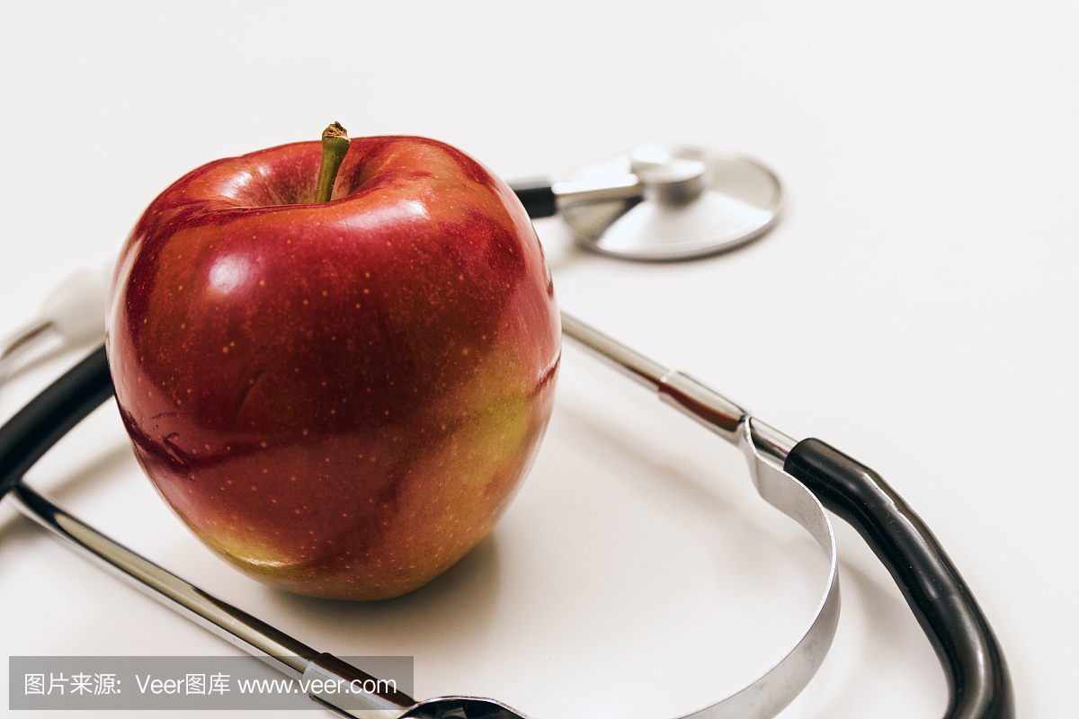 蘋果概念聽診器,用于飲食、保健、營養或醫療保險
